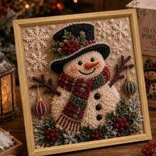 Christmas 3D Fabric Punch Needle Art Kit For Adults, Framed No-Sew Snowman DIY Handmade, Textured Scalloped Fabric, Complete Holiday Art Set, Suitable For Mantel, Shelf, Wall And Home Decor - Multicolor - View 11