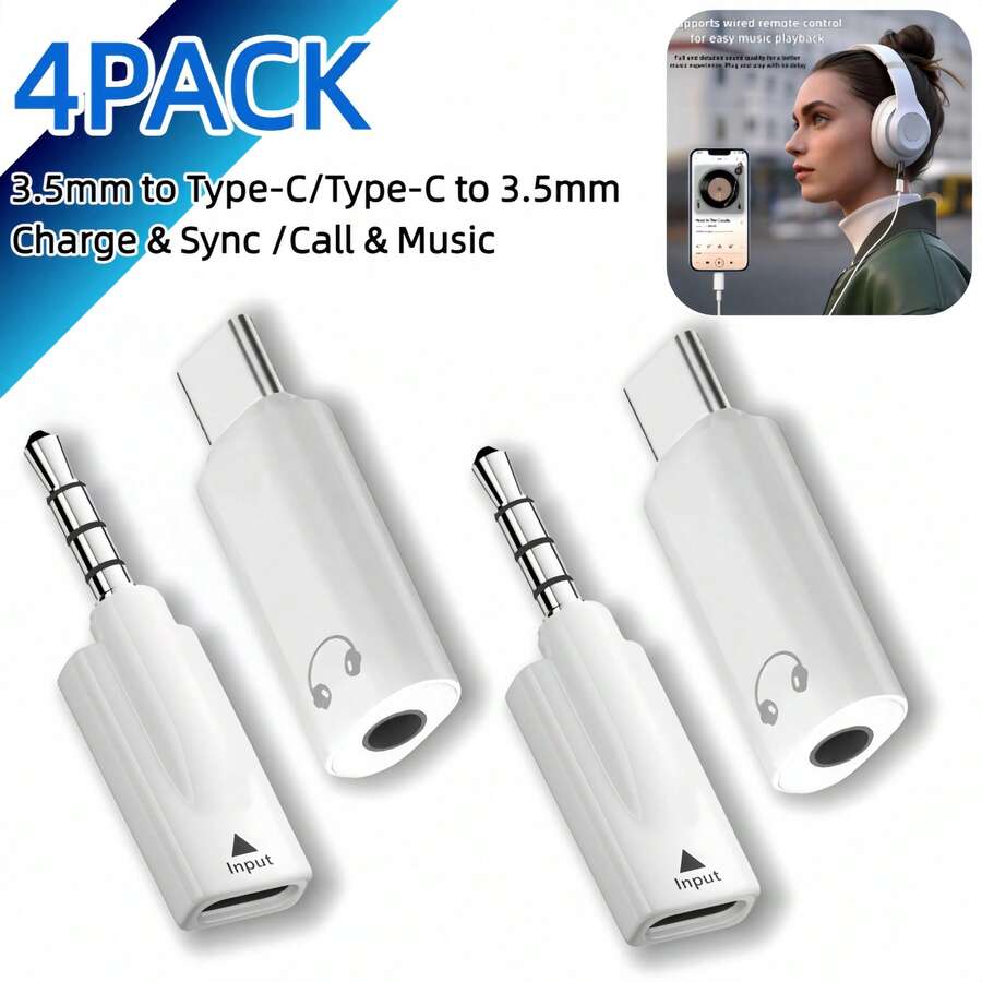 4pcs USB-C To 3.5mm Headphone Jack Adapter, Audio 3.5mm To USB-C Adapter, Type-C To AUX Audio Converter, Compatible With IPhone - View 1