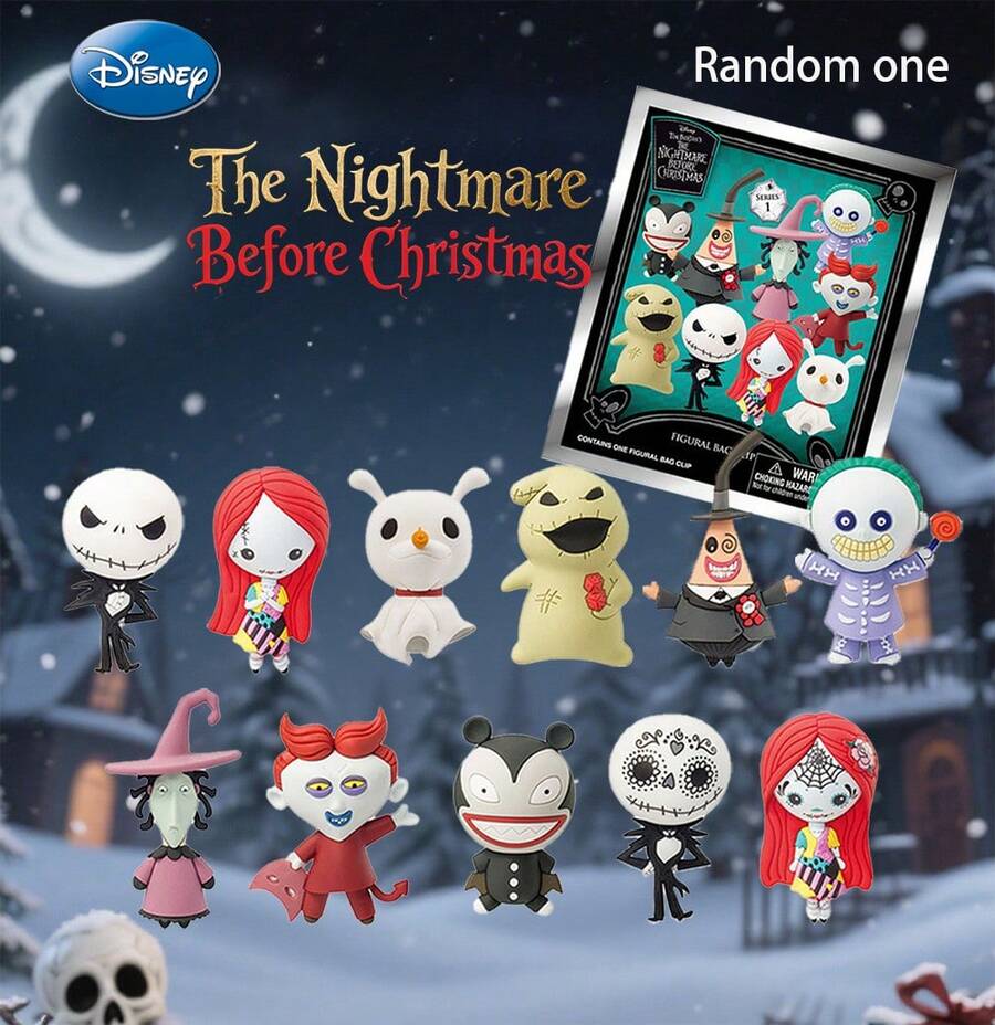 1PC Disney Officially Licensed Blind Box 3D Figurine Bag Clip Charms Jack Sally Vampire Devil Witch Anime Figure Keychain Anime Collector Kering Backpack Decor Mystery Birthday Holiday Gift - Multicolor - View 1