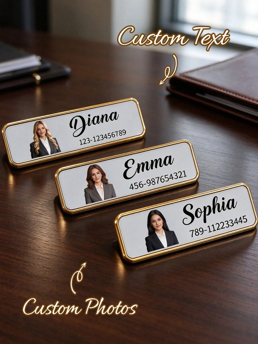 Customized Photo Engraved Name Image Badge With Pin - Universal Stainless Steel Identification Tag Personalized Title Nameplate, Personalized Gift - Multicolor - View 1