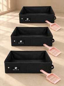 3pcs Foldable Splash-Proof Cat Litter Box (Litter Box Is The Main Item, Scoop Is Included), Litter Mat, Waterproof Portable Cat Potty, Easy-To-Clean And Odor-Free Open Cat Litter Box, Suitable For Travel, Car, And Outdoor Use - Multicolor - View 2