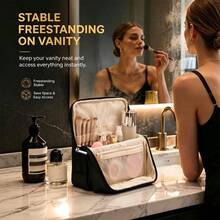 Standing Vanity Storage Box With Multi-Compartment Dividers, Large Capacity Main Compartment, Waterproof Mesh Pocket, Pressure-Resistant & Non-Deforming Cosmetic Organizer, Portable Business Travel Makeup Bag, Fits Luggage - Multicolor - View 2