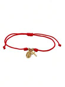 Minimalist Fashion Cross Copper Bead Bracelet, Jesus Pendant Red Mamba Rope Bracelet, Virgin Mary Adjustable Bracelet, Easter Card, Charm Bracelet - Multicolor - View 2
