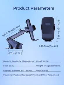REMAX Universal Car Phone Mount For Dashboard Windshield, Strong Suction Cup Phone Holder With 360° Rotatable Extendable Arm, One-Hand Operation Washable Pad, Fits 4-7.2 Inch Phones,Car Accessories, Car Essentials, Car Stuff - Black - View 11