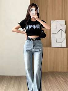 Women Fashion Solid Color Waist Belt, Vintage Interlinked Double‑Circle Metal Buckle Design Waist Strap, Casual Daily Matching Accessory - Multicolor - View 6