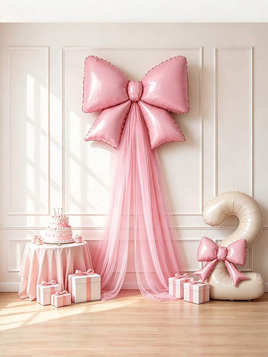 5pcs DIY Bow Birthday Background Decoration Balloon Set, Suitable For Princess Theme Party Decoration, Baby Shower, Christmas Proposal And Halloween Decoration - Multicolor - View 1