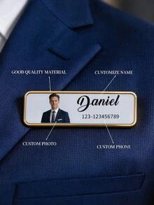 Customized Photo Engraved Name Image Badge With Pin - Universal Stainless Steel Identification Tag Personalized Title Nameplate, Personalized Gift - Multicolor - View 7
