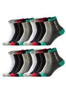 1/5/10/20 Pairs Neutral Color Matching, Minimalist Letter Style, Multi-Color Men's Outdoor Sports Casual Mid-Calf Socks - Multicolor - View 14
