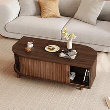 Walnut-Colored Living Room Coffee Table 100*50*35 Cm With 2 Sliding Doors, With Storage, Wooden Legs, Made Of MDF With A Load Capacity Of Up To 30 Kg, Side Table, Sofa Table, Coffee Table, Tea Table - Walnut Wood Color - View 3