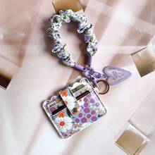 1pc Floral PU Card Holder, Portable Card Storage Bag With Fabric Wrist Strap, Key Chain And Heart Lace Charm, Compact And Wear-Resistant PU Material, Multiple Card Slots For Access Cards And Bank Cards, Convenient To Carry And Hang, Suitable For Daily Use - Multicolor - View 2