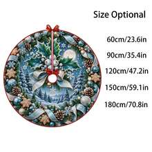 1 buah Alas Pohon Natal Motif Hutan Cahaya Bulan Biru Es, Dekorasi Liburan Elegan, 5 Ukuran, Hadiah Liburan Unisex, Cocok Untuk Dekorasi Natal di Rumah dan Pesta - Hutan Biru Es yang Diterangi Cahaya Bulan - View 3