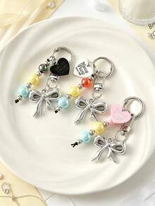 1pc Bowknot Phone Chain, Multi-Color Beaded Short Lanyard Bag, Phone Chain Keychain Accessory - Multicolor - View 1