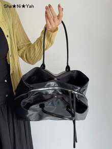 2026 New Korean Style High-End Large Capacity Women's Shoulder Tote Bag, Fashionable Multi-Compartment Minimalist Versatile Commuter Handbag Briefcase - Black - View 4