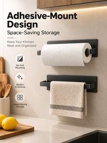 1pc Wall-Mounted Paper Towel Holder, No-Drill Adhesive Backing Under Cabinet Dispenser, Rust-Proof Matte Black Kitchen Rack, Suitable For Plastic Wrap, Aluminum Foil, Countertop Space-Saving Storage Rack - Multiple Styles and Colors - View 9