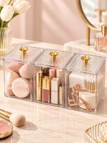 Clear Acrylic Box Jewelry Cosmetic Storage For Women Makeup Organizer Pad Lipstick Earring Ring Desktop Vanity Countertop Elegant Transparent Home Storage Container For Dressing Table Room Home Bathroom Kitchen Decor Travel Essentials Accessories - Multicolor - View 4