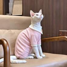 Cute Striped 4-Legged Cat Jumpsuit With Floral Collar, Soft Elastic Pet Jumpsuit With Back Buckle Design, Suitable For Hairless Cats, Devon Rex Kittens - Multicolor - View 10