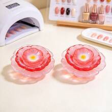 3pcs/1set Mini Flower-Shaped Nail Brush Cleaning Tray, Creative Petal Nail Brush Cleaning Cup, Multi-Functional Nail Art Rhinestone & Pearl Storage Box, Nail Brush Cleaning Box - Multicolor - View 3