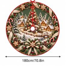 1件冬季雪村插圖圖案聖誕樹裙，優雅配色節日裝飾，5種尺寸，中性節日禮物，適合居家與派對聖誕家居裝飾 - 冬日雪鄉村莊插畫 - 查看 14