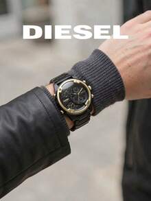 Diesel DZ7418 Men's Large Dial Dual-Tone Wristwatch, Quartz Chronograph Multi-Time Zone Dial, Black & Gold Metal Case, Industrial Street Style Men's Accessory - Black - View 6