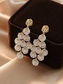 Unique Design Rhinestone Petal Earrings For Women, Vintage Elegant Exaggerated High-End Beach Stud Earrings - White - View 3