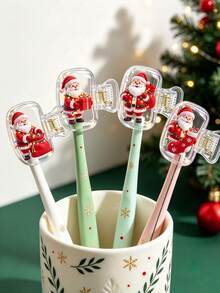 4pcs/1pc Christmas Themed Toothbrush Caps, Cartoon Santa Claus & Chihuahua Pattern, Portable Transparent Toothbrush Head Covers, Moisture-Proof & Dust-Proof, Suitable For Travel & Home Use, Perfect Christmas Gift - Multicolor - View 2