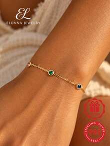 SYMFNY 925 Sterling Silver 5pcs Colorful Cubic Zirconia Bracelet 1pc - Yellow Gold - View 2