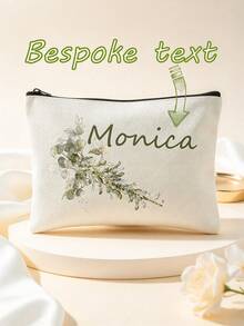 Personalized Name Eucalyptus Makeup Bag, Customized Text Cosmetic Bag, Travel Toiletry Storage Bag, Bridesmaid Customized Gift, Birthday, Christmas, Wedding Favor - Multicolor - View 14