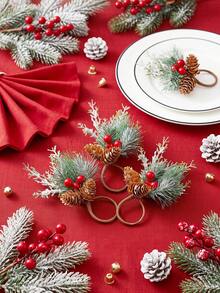 Tkvega • Home 12pcs Cedar Berry Napkin Rings, Christmas Napkin Rings And Napkin Set, Christmas Dinner Table Decor, Suitable For Room Decoration, Table Decoration, Home Decor, Perfect For Christmas, Party, Birthday, Wedding And Dinner Buffet Table Elegant Minimalist Decoration - Multicolor - View 2