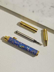 1 Piece Ceramic Barrel Signature Pen, Vintage Pattern Gold-Plated Design, Premium Ballpoint For Adults And Students, Smooth Writing For Calligraphy Practice And Office, Elegant Retro Style Pen - 973A - View 4