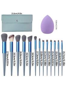 16pcs Makeup Brush Set Soft Fluffy Powder Brush Blush Brush Contour Brush Eyeshadow Brush With Makeup Sponge + Snap Button Storage Bag Full Makeup Tool Set Travel Essential - Blue - View 6