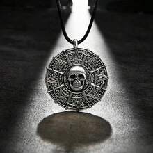 1pc Fashionable Personalized Dark Style Pirate Skull Compass Coin Amulet Pendant Necklace, Men's Gift Choice - Multicolor - View 6