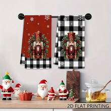 2pcs/Set Christmas Kitchen Towels, Nutcracker Series Towel Set, Dish Cloths, Soft & Absorbent, Christmas Decor Tea Towels, Suitable For Kitchen, Bathroom, Home, Holiday Decoration, Household Dish Cloths, Christmas Decoration - Red and Black Checkered - View 7