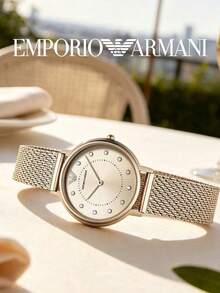 Armani Jam Tangan Wanita dengan Tali Jala, Dial Bulat Ramping, Penanda Jam Kristal, Warna Hangat, Analog Quartz, Cocok untuk Pesta Kebun, Pakaian Akhir Pekan, Hadiah untuk Ibu - Satu-Ukuran - View 6