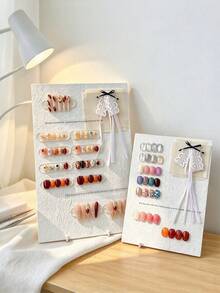 1pc White Bow Decor Large Capacity Nail Art Display Stand, Fake Nail Sample Storage Rack, Rectangular Nail Color Card Display Board, Nail Art Photography Prop Background Board - Multicolor - View 1