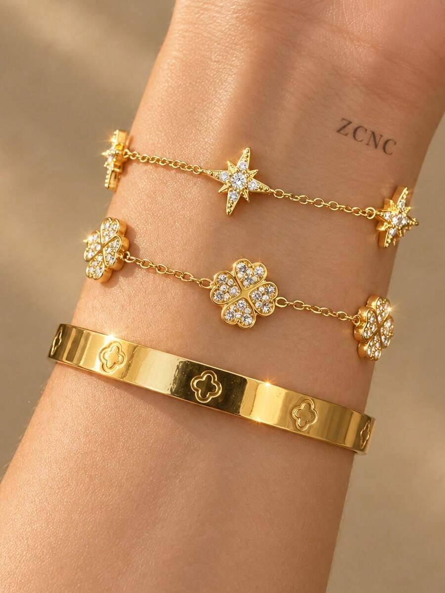 Minimalist 3/1 Piece Set, 304 Stainless Steel, Star Rhinestone Style ...