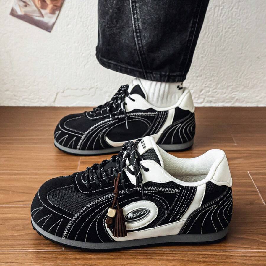 New Men's Colorblock Thick Sole Casual Running Shoes, Breathable, Vintage Street Style, Suitable For All Seasons - Black - View 1