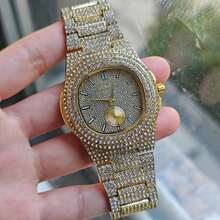 1PC Luxury Men's Quartz Watch Hip Hop Iced Out Full Rhinestone Watch, Round Dial Displaying Shiny Starry Sky Men's Fashion Accessory - one-size - View 8