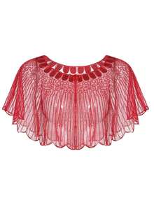 1920s High-Quality Women's Vintage Short Evening Cape, Sequin Bead Embroidery And Mesh Design, Perfect For Parties! - Apricot - View 19