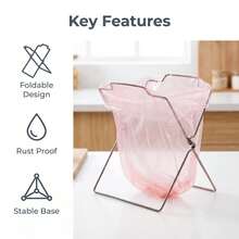 Stainless Steel Foldable Garbage Bag Holder & Dish Towel Rack, 1pc Kitchen Waste Bin Organizer Kitchen Accessaries Kitchen Christmas Kitchen Storage Bathroom Organizers Kitchen Organaiser Storage House Bathroom Shelf Bins For Kitchen Essentials - Multicolor - View 6