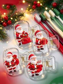 4pcs/1pc Christmas Themed Toothbrush Caps, Cartoon Santa Claus & Chihuahua Pattern, Portable Transparent Toothbrush Head Covers, Moisture-Proof & Dust-Proof, Suitable For Travel & Home Use, Perfect Christmas Gift - Multicolor - View 7