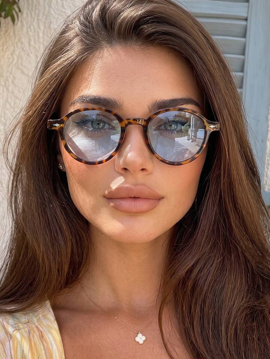 1 Pair Women's Round Retro Fashion Glasses For Street Style, Vacation And Personalized Outfit - Multicolor - View 1