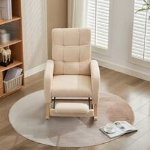 Rocking Chair With Adjustable Footrest Living Room,Boucle Fabric Rocking Chair With Solid Wooden,Comfortable Lounge Armchair With Side Pockets And High Backrest(Beige,Boucle) - Beige + Solid Wood + Boucle - View 9