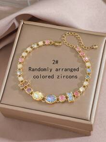 1pc Gorgeous Sparkling Round Square Geometric Colorful Cubic Zirconia Tennis Bracelet, Handmade Original Design Delicate Bracelet, Suitable For Engagement Party, Daily Wear, Holiday Gift For Friends, Randomly Arranged Colorful Zirconia - Colorful Glitter Bracelet - View 12