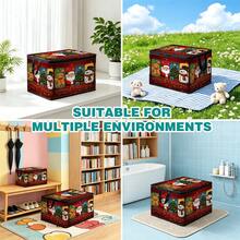 1pc 2D Foldable Zipper Storage Bag, Christmas Multi-Element Red Background Fabric Pattern Print, Thickened Large Capacity Organizer With Reinforced Handle, Suitable For Clothing, Bedding, Cosmetics, Wardrobe, Underbed Storage, Car Trunk, Office Moving - View 7