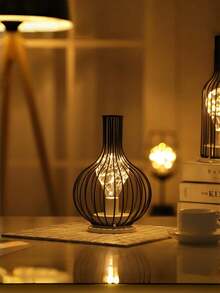 1pc 25cm High-Rail Bottle-Shaped Lamp, Battery-Powered Warm White LED String Light, Black Metal Table Lamp Night Light, Vintage Decorative Lamp, Suitable For Bedroom, Living Room, Wedding, Party, Home Decor, Atmosphere Light, Gift - Multicolor - View 3