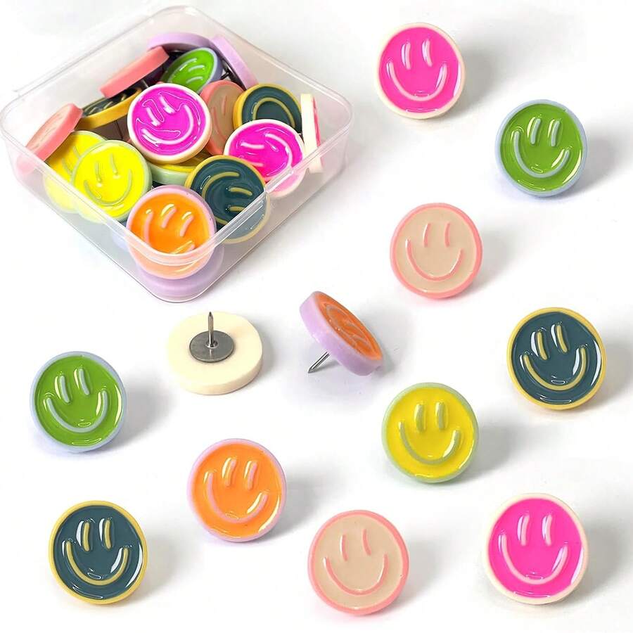 1 Set Of 6/12 (With Storage Box) Random Facial Decorative Pushpins, Cute Bulletin Board Pushpins, Pushpins For Cork Boards, Office Organization Or Home Decor, Back To School Essential - A - View 1