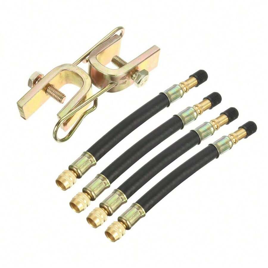4x Tyre Valve Extension Dual Tire Wheel Truck Bus Transit Adaptor + Clamps - Black - View 1