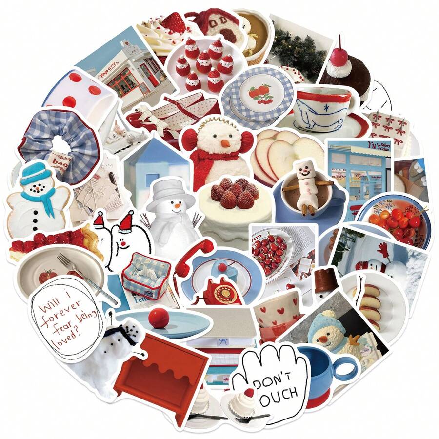 50PCS Retro Winter Cream-Style Cartoon Stickers Winter Aesthetics Graffiti Decorative Stickers For Water Bottle, Guitar, Luggage, Phone, Case, Laptop, Skateboard, Gift - one-size - View 1