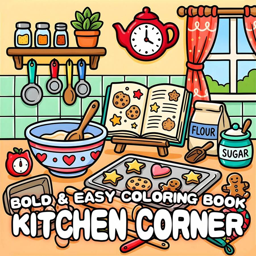Restaurant Corner, Children's Coloring Book, 24 Pages Minimalist Bold ...