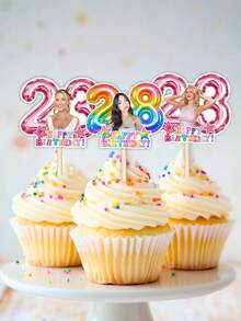 Hiasan Cupcake Foto Personalisasi, Dekorasi Kue Ulang Tahun Wajah Kustom dengan Angka Usia, Tusuk Hiasan Pesta Selamat Ulang Tahun, Sisipan Cupcake Gaya Kolase Retro Vintage, Dekorasi Kue Foto Kustom untuk Perayaan Ulang Tahun, Dekorasi Meja Makanan Penutup, Perlengkapan Pesta - MultiWarna - View 3